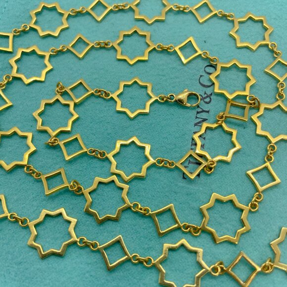 Tiffany & Co. 18K Yellow Gold Picasso Marrakesh Star Cutout Link Necklace 24" - Picture 13 of 14